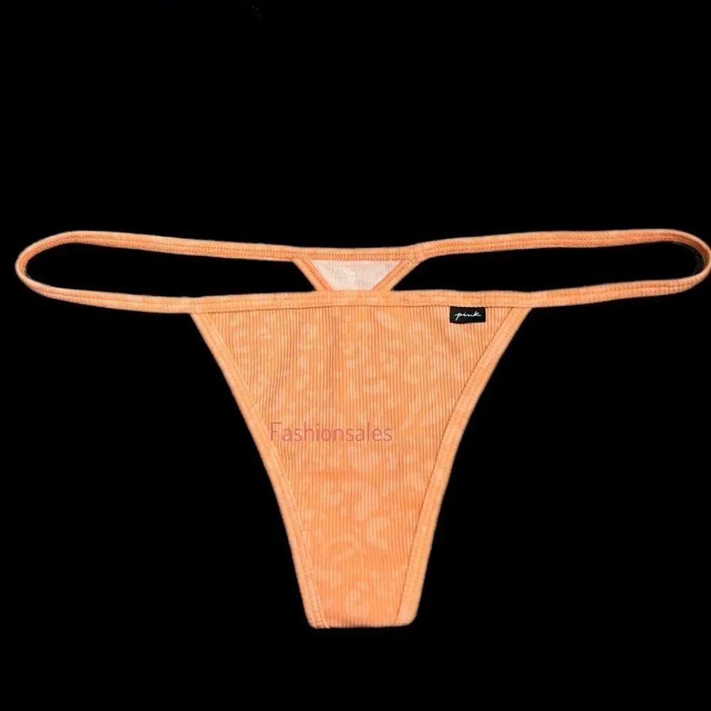 Victorias Secret Pink Soft Cotton Ribbed V String panty Light orange XXL